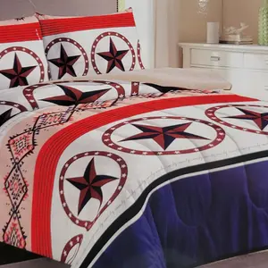 Texas Western Style Fleece Flannel Borrego 3 pcs King Quilt Set - 100% Microfiber, Lightweight, Fade-Resistant, Hypoallergenic, Machine Washable