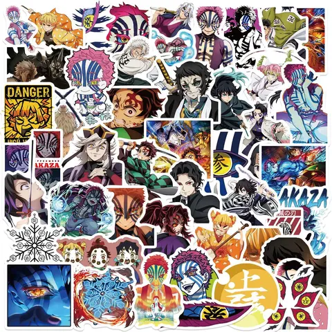 50 Cartoon Movie Demon Slayer Graffiti Stickers, Decorative Creative Guitar Notebook Luggage DIY Waterproof Decals, Flat Style Customized Sticker, Sticker Packs