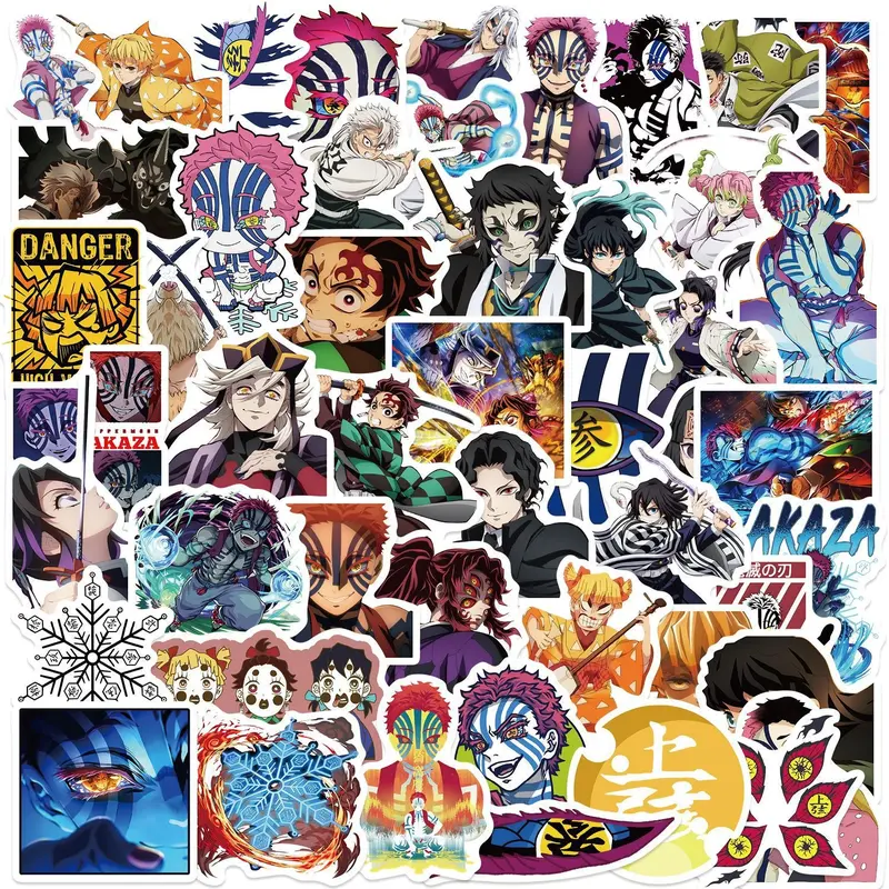 50 Cartoon Movie Demon Slayer Graffiti Stickers, Decorative Creative Guitar Notebook Luggage DIY Waterproof Decals, Flat Style Customized Sticker, Sticker Packs