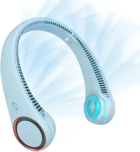 CIVPOWER Neck Fan: Portable Personal Neck Cooling Rechargeable Bladeless Fan - Hands Free 3 Speed 4000 Mah Battery USB Operated Wearable Headphone Design - Gift for Men Women Outdoor (Light Blue)