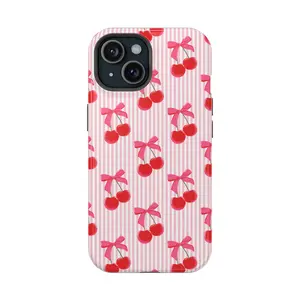 Coquette Cherry  Phone Case, Pink Bows Phone Case Compatible, Tough Cases