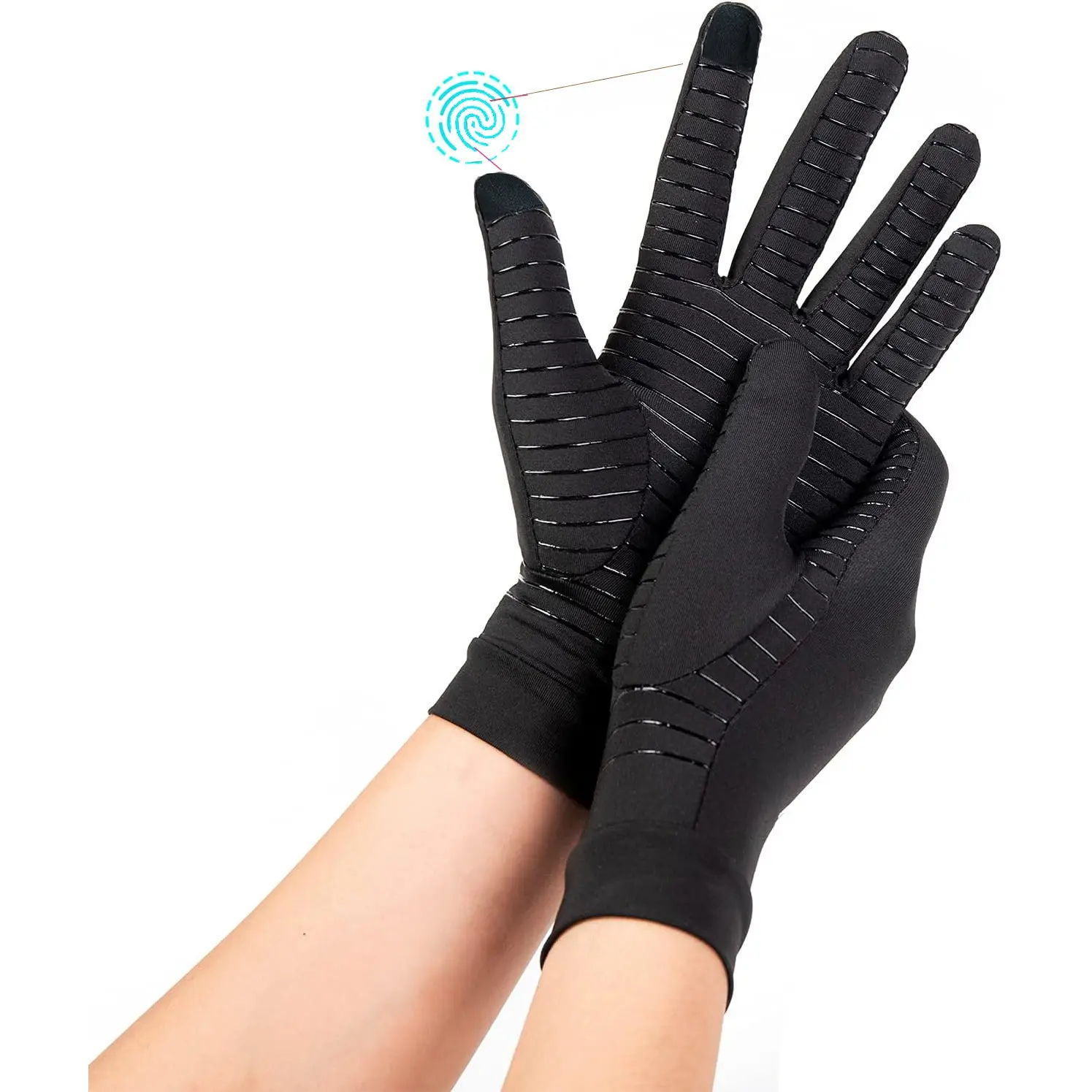 Copper Infused Full Finger Compression Gloves with Touchscreen Fingertips, Stretchable Breathable Hand Wrap for Daily Activities, Computer Work & Outdoor Use for Men & Women, Multi Purpose Glove