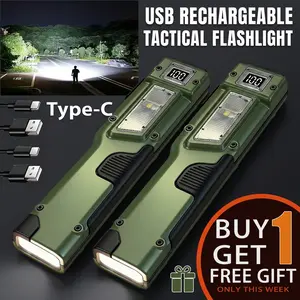 2PCS EDC Tactical Flashlight, Pocket Flashlight Flat Flashlights Rechargeable,Dual-Switches LED Small Flashlight with Digital Display,Stainless Steel 8 Modes Pocket Flash Light for Home, Camping,and outdoor emergency Use Gifts for Men Dad Him Husband