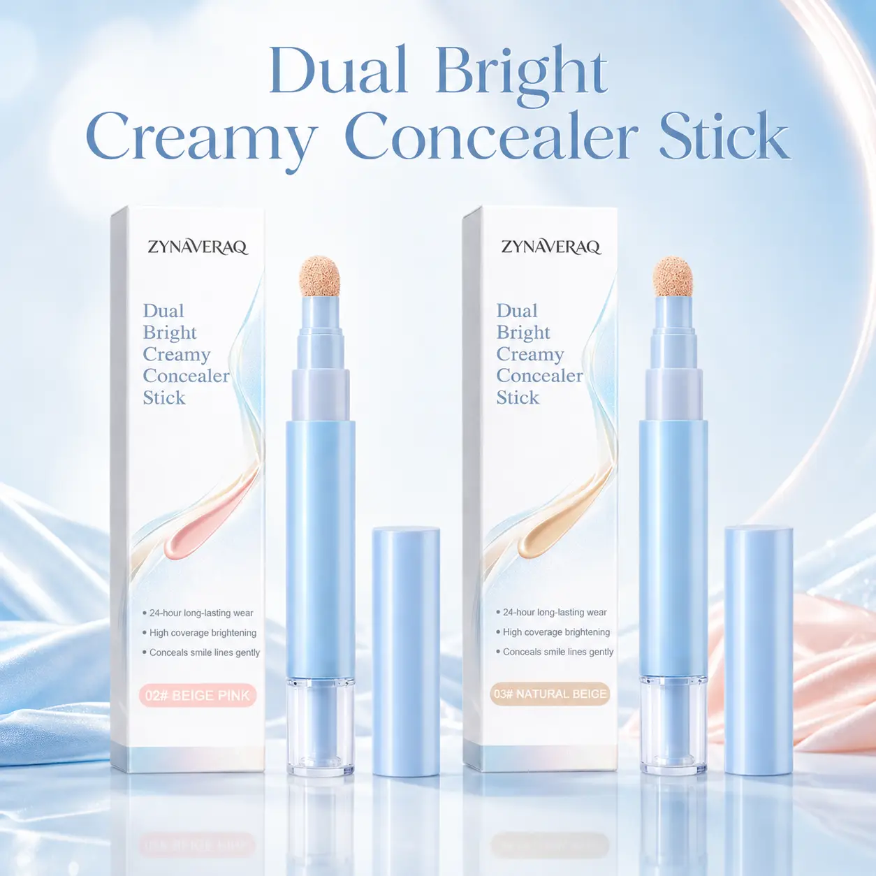 Dual Bright Creamy Concealer Stick Hydrating High Coverage Brightening Contour Pen Smooth Blend Face Base Makeup for Under Eye & Cheek