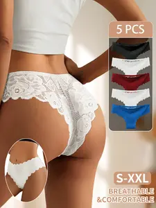 QUASTI 4/5-Piece High-Waisted Elegant Breathable Lace Women's Thong Panties, Exquisite and Sexy, Lightweight, Seamless, Hip Lifting, Soft and Comfortable Fabric, Elegant and Sexy Womenswear, Sizes S-XXL