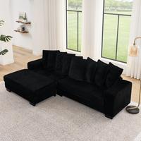BLACK + WOOD + MODERN + 3 SEAT LEFT CHAISE DAYBED