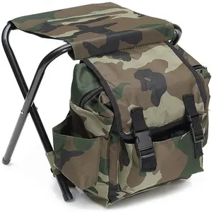 Hot-selling Casual Outdoor Camping Portable Hiking Camouflage Backpack Chair Foldable Fishing Stool with Multiple Pockets