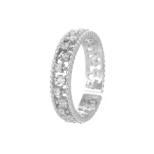 S925 Silver Light Luxury Meteor Zircon Ring for Women - Traditional Chinese & French Lace Beaded Edge Exquisite Adjustable Band