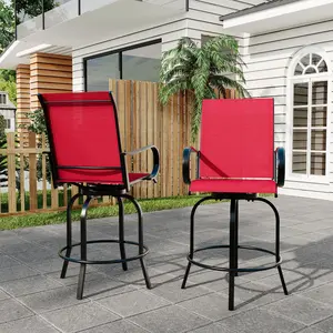 2 Piece Outdoor Swivel Bar Chairs, Patio High Back Armrest Counter Height Stools, All-Weather Textilene Rotating Bar Chairs for Deck, Lawn, Garden, Backyard & Indoor Use