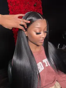 Drawstring Wigs 13x4 Glueless Lace Frontal Wigs Pre Plucked Pre Cut Pre Everything HD Lace Human Hair Straight Ready to Wear Wigs for Women 180 Density
