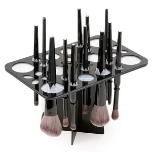 Makeup Brushes Drying Rack, Brushes Dryer, Collapsible Holder Stand Tree Tray Support Display for Makeup Artist  Brushes Paintbrushes Makeup Lovers, 28 Slot, Black, Unisex