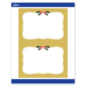 Avery Printable Invitation Cards with Sure Feed Technology, Rectangle, 5" x 7", Pre-Printed Metallic Gold Border with Holly Design, Matte White, Laser & Inkjet Compatible, 20 Total
