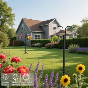 XDW-GIFTS 2-Pack Heavy Duty Shepherd Hooks for Outdoor –  Hanging Poles with 5-Prong Base, Perfect for Bird Feeders,  Baskets, Solar Lights hanger