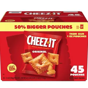 Cheez-It Original Baked Crackers 45 Individually Packaged Pouches 1.5oz 50% Bigger Pouches Than 1 Oz Pouches