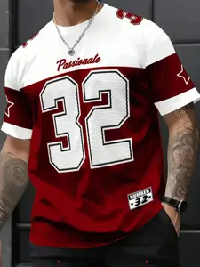 Men's American Football Style Short Sleeve Jersey Tee, Block, Large Size 32 Design, Loose Trendy Fit, Streetwear/sport Training Sports Clothing