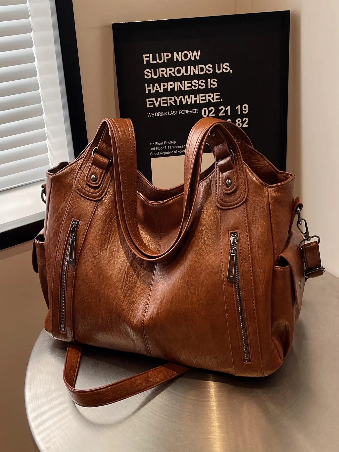 Women's Solid Color Zipper Tote Bag, Fashionable Large Capacity Hand Shoulder Bag for Work & Daily Used, Casual Trendy Versatile High-quality Daily Commuting Bag, Daily Commuter Purse, PU Tote Satchel, Everyday Bag