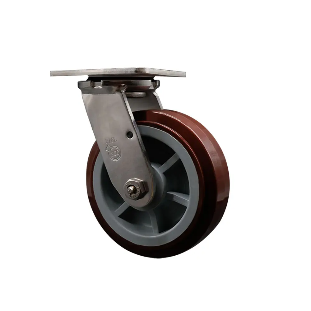 Service Caster SCC-SS31630S620-PPUR 316 Stainless Steel Heavy Duty Swivel Top Plate Caster with 6 in. Polyurethane Wheel - 900 lbs Capacity per Caster
