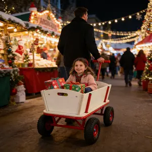 OPUL Outdoor Sport Wagon All Terrain Pulling, Wooden carriage + four-wheel design, Load-bearing capacity: 260LBS, Children's outdoor stroller, bringing joy to childhood outdoors for Patio, Yard, Porch, Garden and Outdoor