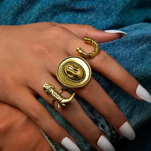retro denim western style multi-piece set ring alloy boots hat women's ring three-piece set