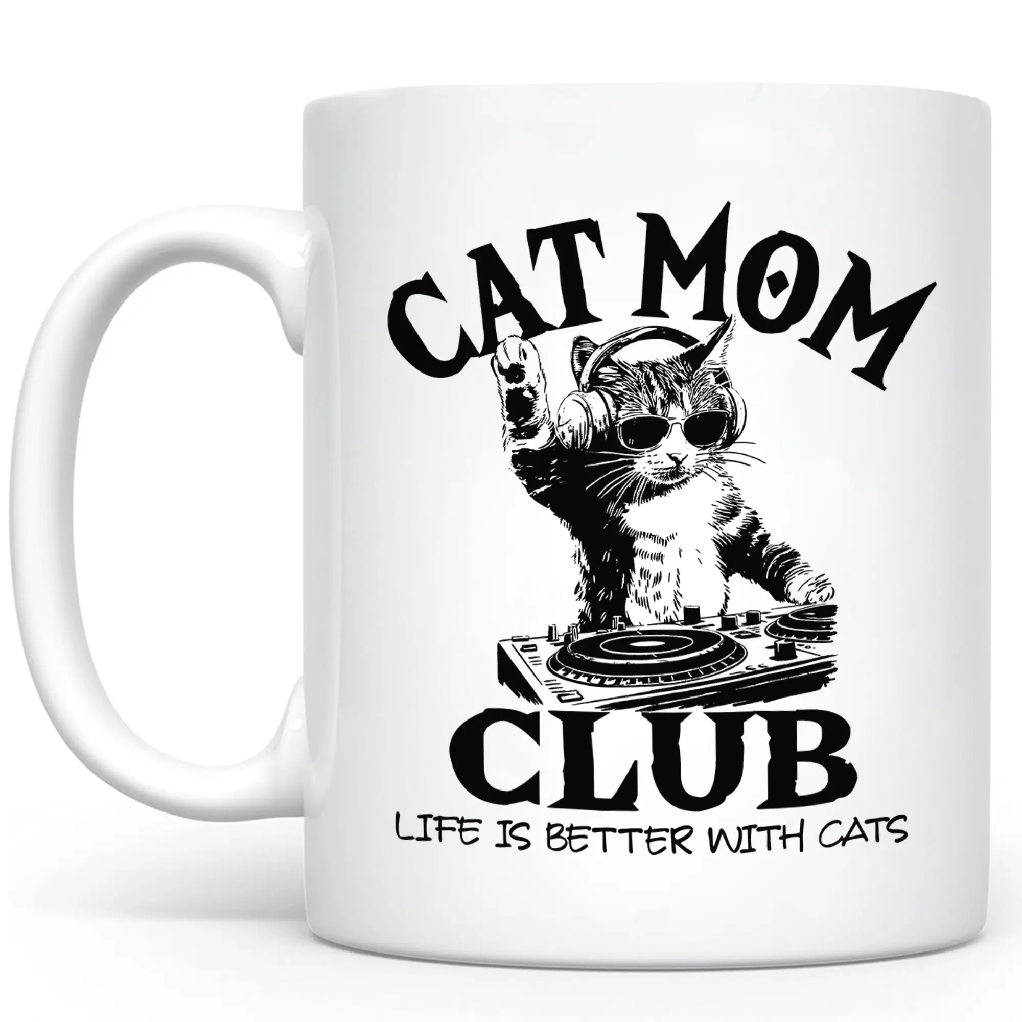 CupiCo Funny Cat Mom Club Ceramic Mug, Fur Mama Coffee Mug, Life Is Better With Cats Tea Cup, Funny Gift For Cat Owner Mugs