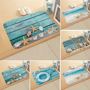 Sea Ocean Doormat Beach Starfish Pattern Anti-Slip Door Mat Carpet Doormat Flannel Outdoor Kitchen Living Room Floor Mat Rug