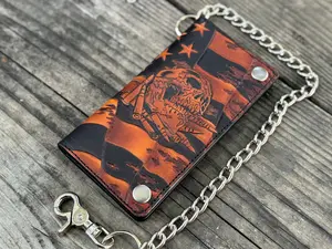 OIF - STARS / STRIPES / SKULL & BULLETS Themed custom tooled leather biker wallet