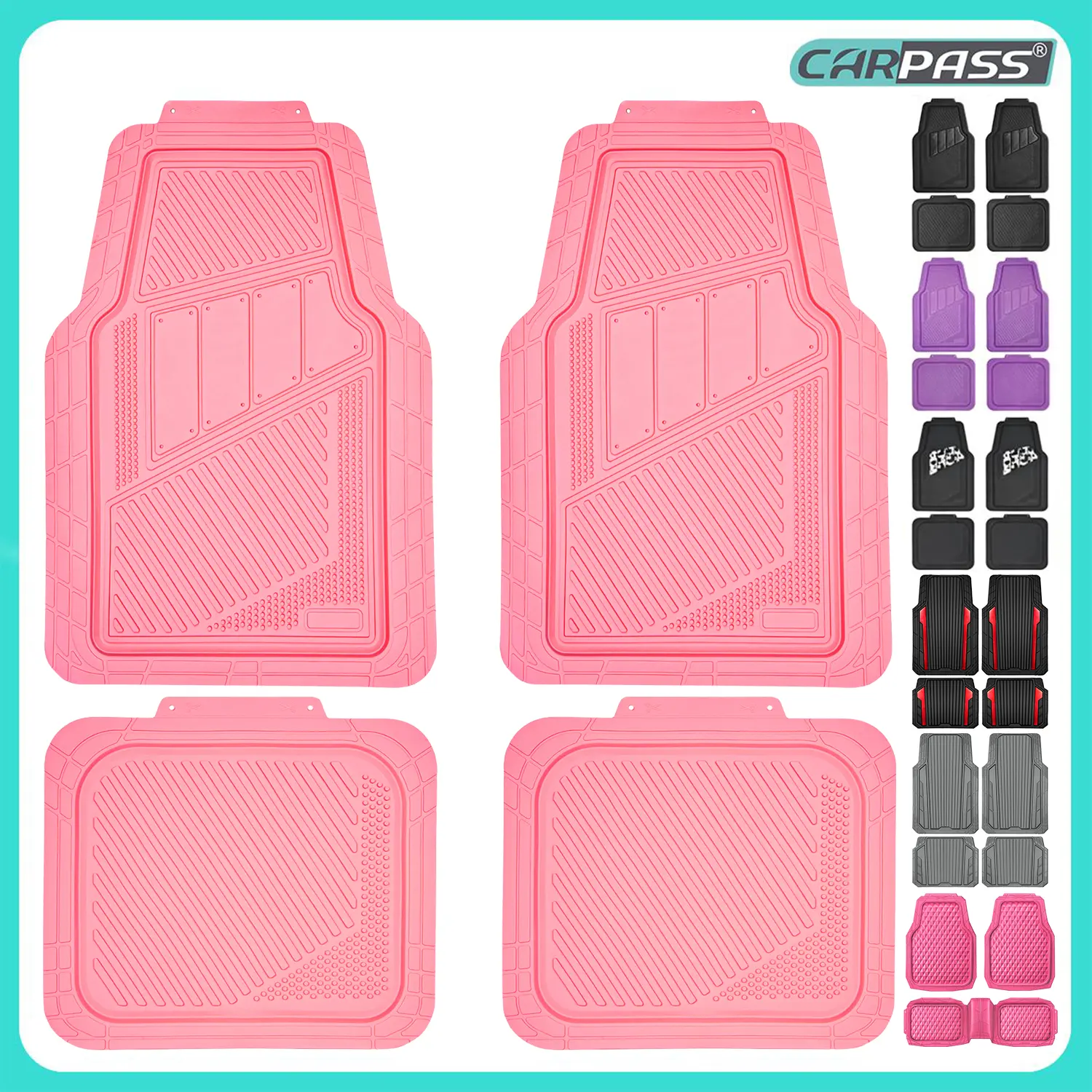 CAR PASS 4pcs Heavy Duty Rubber Floor Mats Pink 4-Piece Car Mat Set Universal Waterproof for SUV Truck Durable All-Weather Mats for Car Women Girly CAR PASS 4pcs Heavy Duty Rubber Floor Mats Pink 4-Piece Car Mat Set Universal Waterproof for SUV Truck Durable All-Weather Mats for Car Women Girly