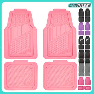 CAR PASS 4pcs Heavy Duty Rubber Floor Mats Pink 4-Piece Car Mat Set Universal Waterproof for SUV Truck Durable All-Weather Mats for Car Women Girly