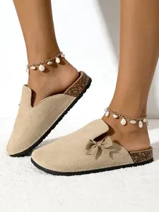 New Retro Metal Buckle Beanies Shoes for Women, Casual Textile Slip-Ons, Comfortable All-Season Outdoor Travel Daily Wear