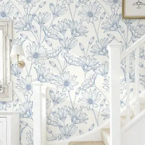 Elegant Blue Floral Self-Adhesive Wallpaper, Plant Design, Removable and Easy to Install, 44cm X 3/5/10m, Ideal for Living Room, Bedroom, Kitchen Renovation