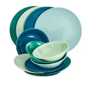 Melamine 12 Piece Dinnerware Set with 4 Dinner Plates, 4 Salad Plates & 4 Bowls - Lightweight, Stackable Design for Indoor & Outdoor Use