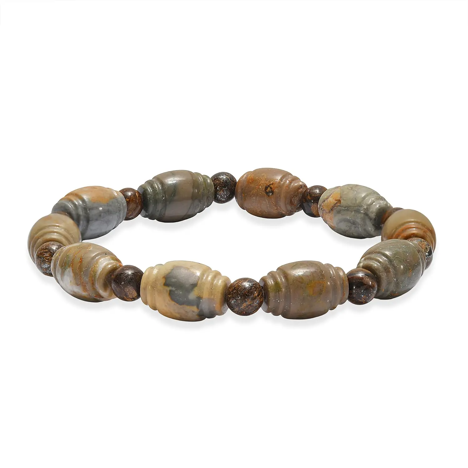 Artistic Jasper and Bronzite Beaded Stretch Bracelet 140.00 ctw