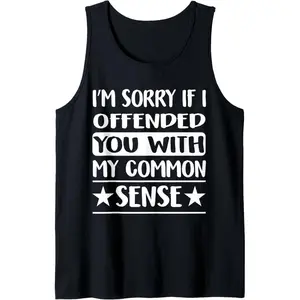 Menswear Sleeveless Tank Top - "I'm Sorry I Offended You With My Common Sense" Print, Smooth Fabric, Casual Fitness Sports Top