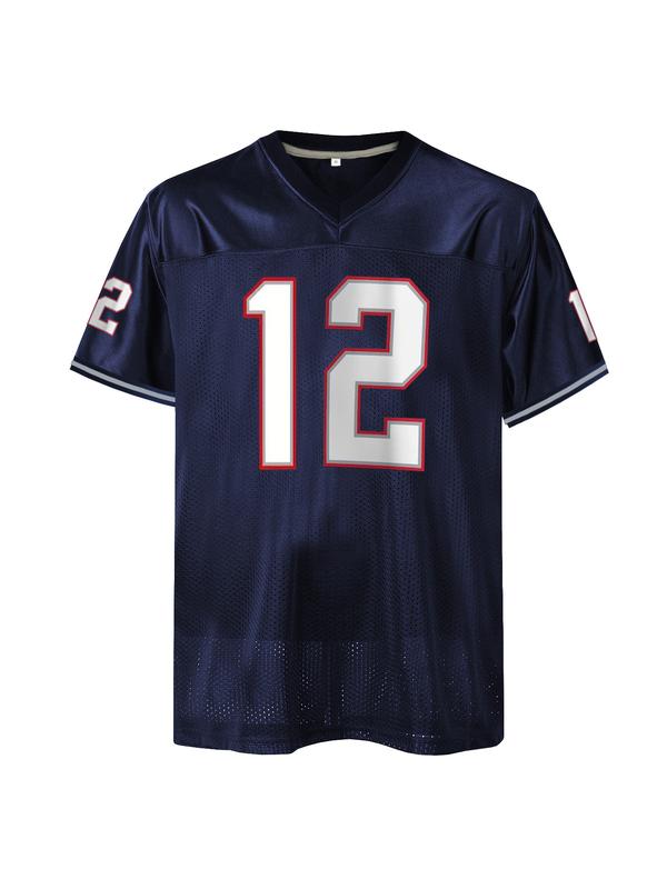 Men's American Football Jersey-Breathable & Embroidered, Patriots #10 #12 Rugby Jersey,V-Neck, Short Sleeve, Loose Fit for Casual, Streetwear &Sports Activities, Jersey Shirts, Jersey Top