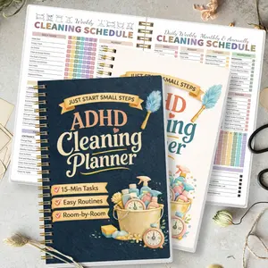 ADHD Cleaning Planner (Spiral Bound) - Color-Coded Cleaning Schedule, Daily/Weekly/Monthly/Yearly Planner, Cleaning Task Checklist, Productivity Planner and Cleaning Log Suitable for Households and Homemakers