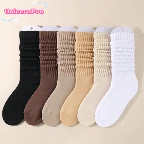 6 Pairs Women's Slouchy Crew Socks Comfortable Soft Cotton Blend Mid-Calf Breathable Durable for Casual Sports Travel Everyday Wear