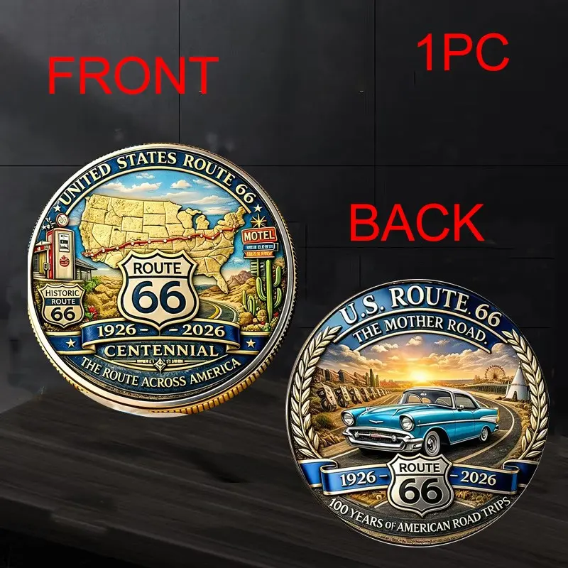 American Highway 66 100th Anniversary Coin, Collectible Challenge Coin, No Precious Metal Plating, Other Entertainment Memorabilia