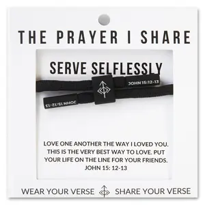 The Prayer I Share Serve Selflessly John 15:12-13 Bible Verse Bracelet Exquisite Beaded Bangle Adjustable Polyester Cord Silicone-Coated Alloy Accents Waterproof Faith Wear Jewelry