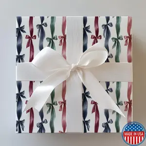 Preppy Christmas Gift Wrap - Burgundy, Green & Blue Ribbon Bow - Luxury Holiday Wrapping Paper