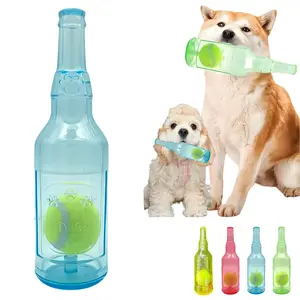 Rubber Bottle Dog Toy, Crinkle Chewing Toy for Pet Teething, Interactive Fetch Toy, Tennis Ball Inside, Durable Plaything