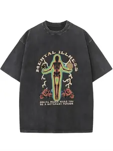 Men'S Vintage Oversized T-Shirt - Mental Illness Awareness Graphic Tee with Brain & Emotion Design - Pre-Washed Distressed Shirt - Relaxed Fit Streetwear Top for Everyday Casual Outfits - Mental Health Advocacy Apparel - All-Season Comfort Shirt