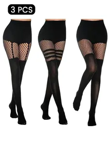 3pc Fishnet Tights Set Women's Ultra Soft Sheer Pantyhose High Waist Elastic Stockings One Size Fits Most
