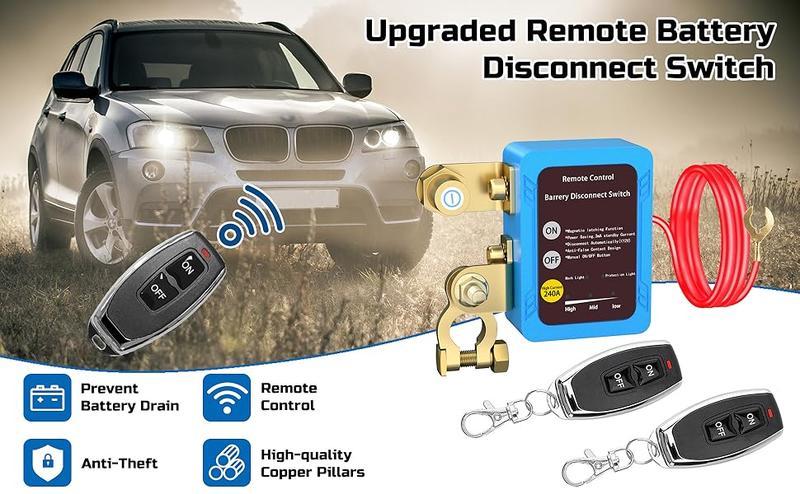 2 pcs Kill Switch for Car, 12V 240A Remote Battery Disconnect Switch Car Kill Switch Anti Theft Automatic Cut/Shut Off Switch for Auto Truck Marine RV ATV Boat