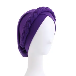Bohemian Style Handmade Braid Turban Cross Bandana Slouchy Hat For Women Muslim Hijab Islamic Head Wrap Hair Loss Chemo Cap