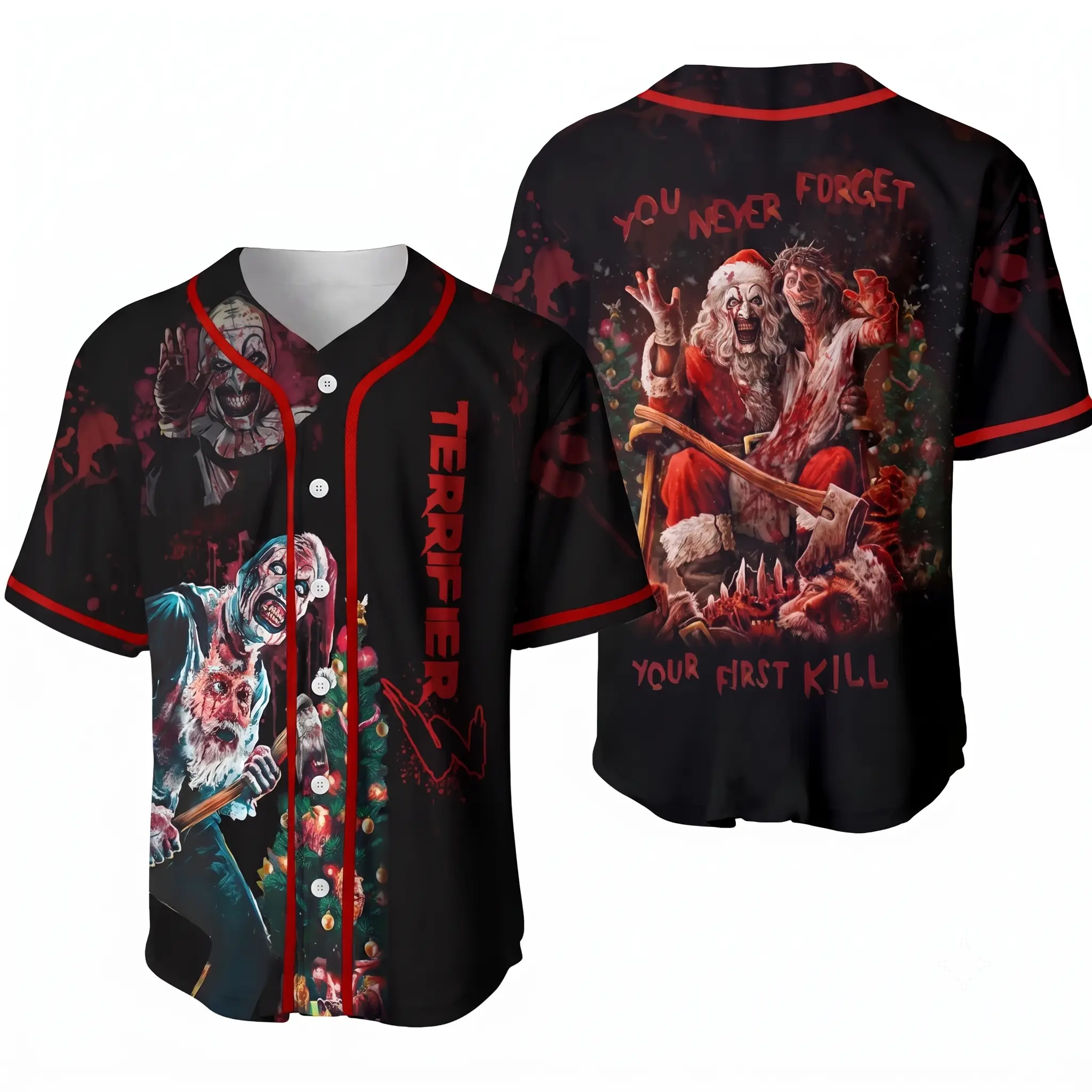 Terrifier Horror Baseball Jersey Shirt | Art the Clown Movie Costume Top for Halloween Fans