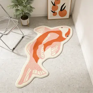 Unusual Living Room Rug, Koi Pattern Design, Soft Plush Carpet, Holiday Gift, Home Decor, Bedroom Mat, Suitable for Lounge, Bathroom, Kitchen, Print Rug, Versatile Usage
