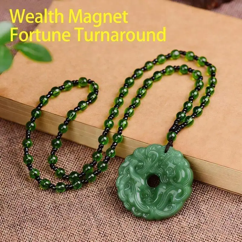 Hand-Carved Green Jade Pendant Necklace, Traditional Pixiu Dragon Amulet for Protection, Auspicious Wealth-Attracting Charm with Durable Chain for Unisex Birthday Gift, Festivals, Anniversary, Casual, Housewarmings