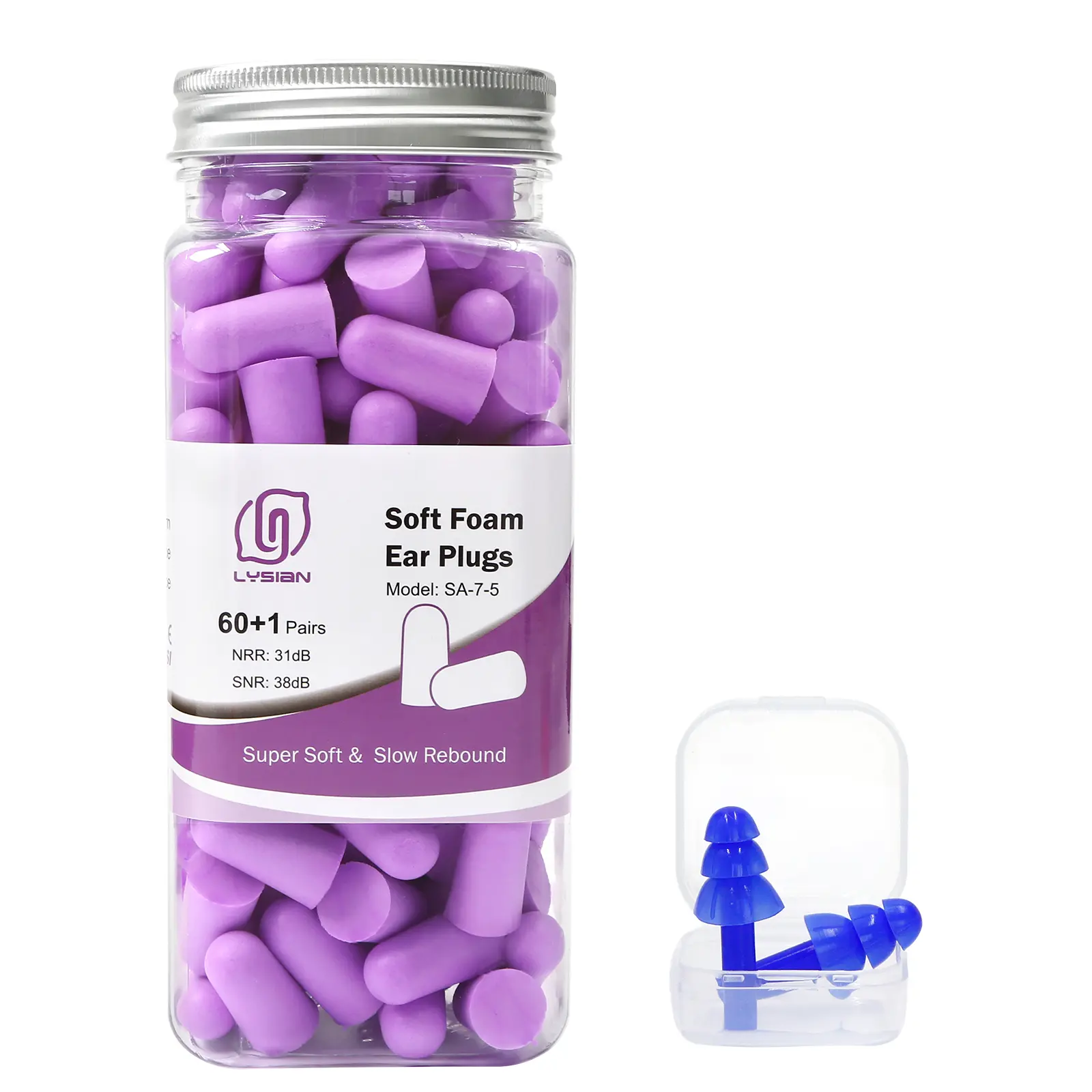 LYSIAN Ultra Soft Foam Earplugs, 60 Pairs - Slow Rebound, SNR38dB Noise Reduction, Latex-Free, Comfortable for Sleeping, Anti-Snoring & Shooting Use, Shooting Ear Plugs, Working, Studying, Silicone Ear Plugs, Secure Seal, Noise Reducing Ear Plugs