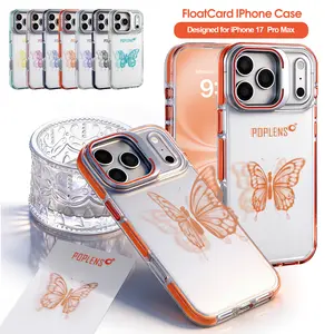 POPLENS – 3D Floating Butterfly Case for iPhone 17 Pro with Built-in Metal Lens Stand | 2-in-1 Camera Protector & Foldable Kickstand | Shockproof Heavy Duty Protection, Stylish Clear Design, Vivid Colors，Ultra-Thin Slim Fit, Non-Yellowing