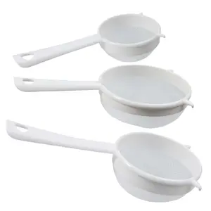 A Set of 3 Pcs Plastic Nylon Mesh Strainer Colander with Handle,Double Ear Fine Food Mesh Strainer Flour Sifter for Baking Kitchen Colander Sifter Kefir Tea Juice Pasta,Hand Tools Kits